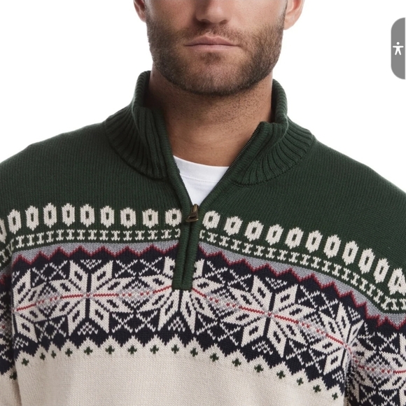 Weatherproof Nordic Green and Cream Zip Up Sweater Vintage - Picture 2 of 11